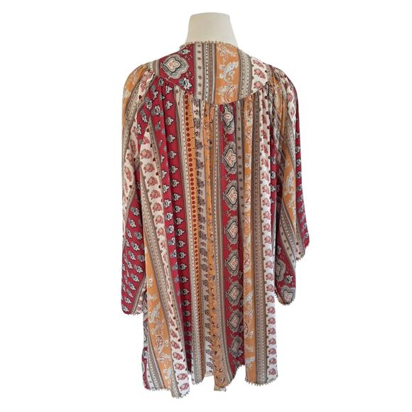 FOREVER 21 Boho Flowy Kimono Style Top Size L Loose Cover Up Floral Stripe Print - Picture 6 of 11